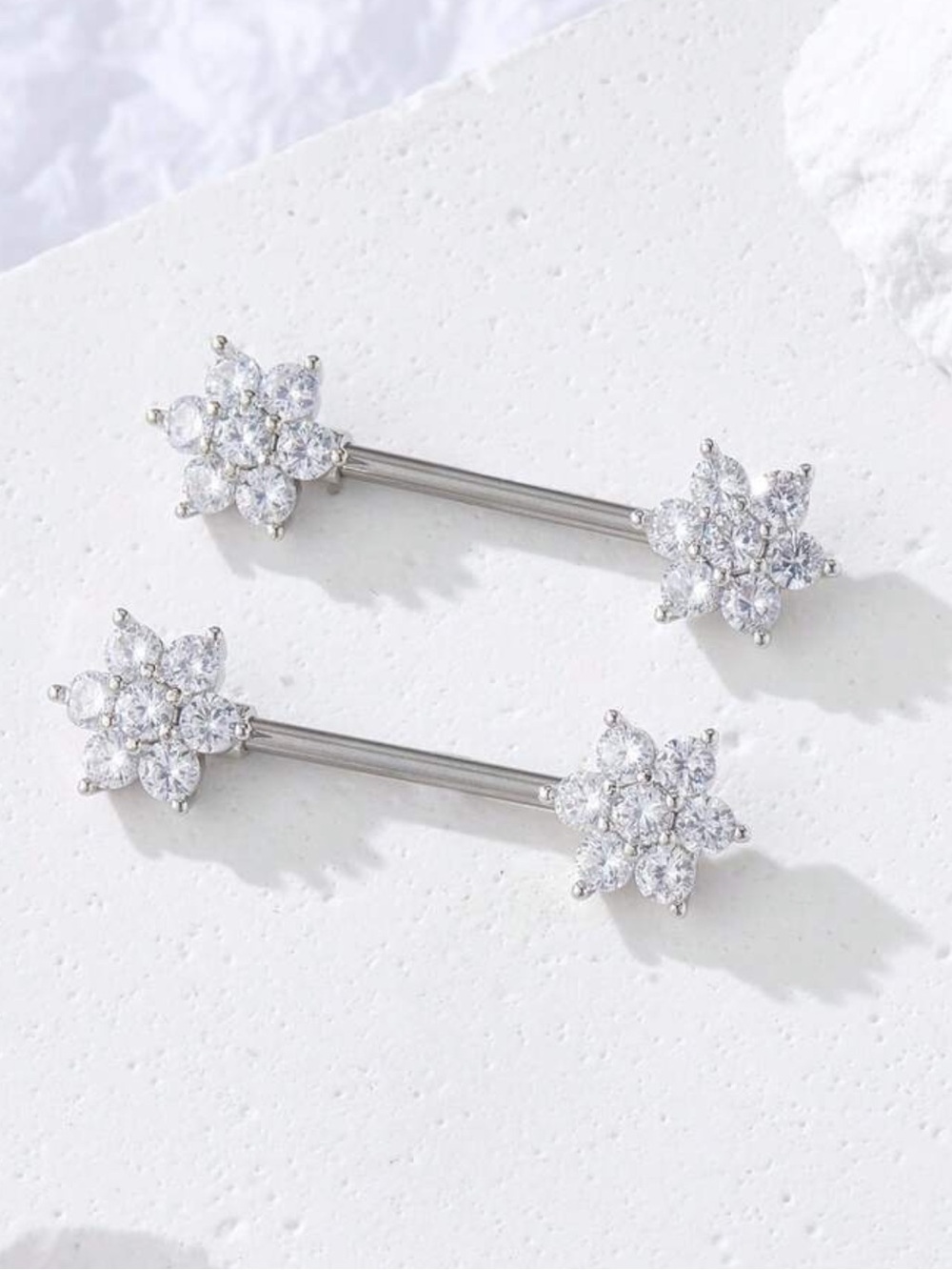 Cubic Zirconia Floral CZ Nipple Barbells